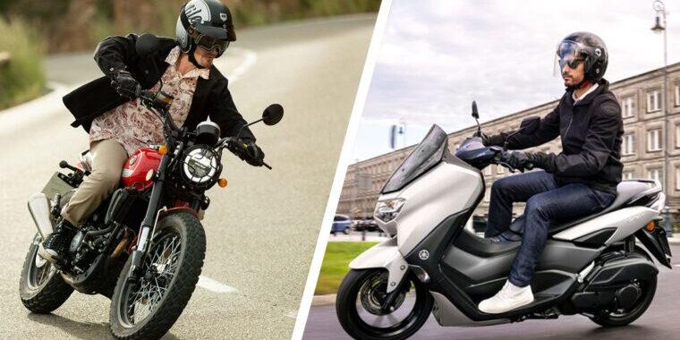 Detalle del pie izquierdo de un motorista accionando la palanca de cambios de una motocicleta de marchas en el circuito de prácticas de MotoCircuito en Móstoles.