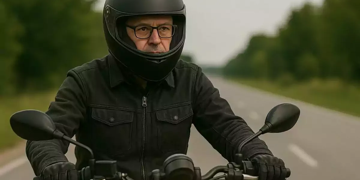Motorista ajustándose las gafas de vista a través de la visera abierta de un casco integral antes de iniciar una práctica en el circuito de MotoCircuito en Móstoles.