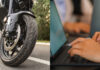 Alumno de la autoescuela MotoCircuito en Móstoles realizando un test del examen teórico específico de motocicleta desde una tablet, preparando su carnet A2.